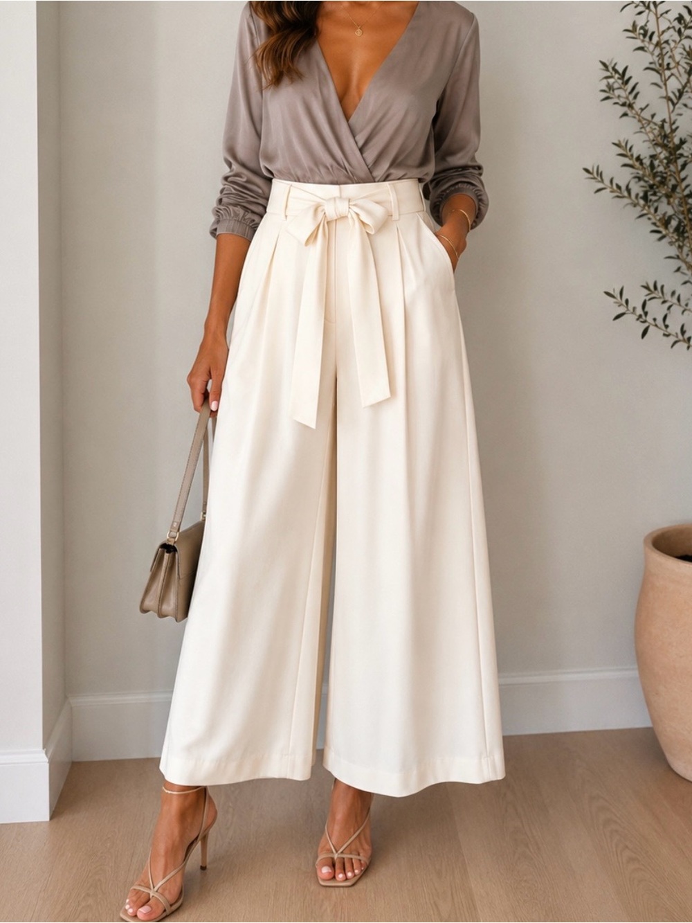Ralph Lauren Cream Culottes with Tie Waist